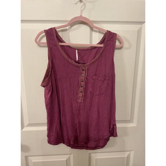 Free People Linen Burnout Button Front Henley Traveler Tank, S - Picture 2 of 6